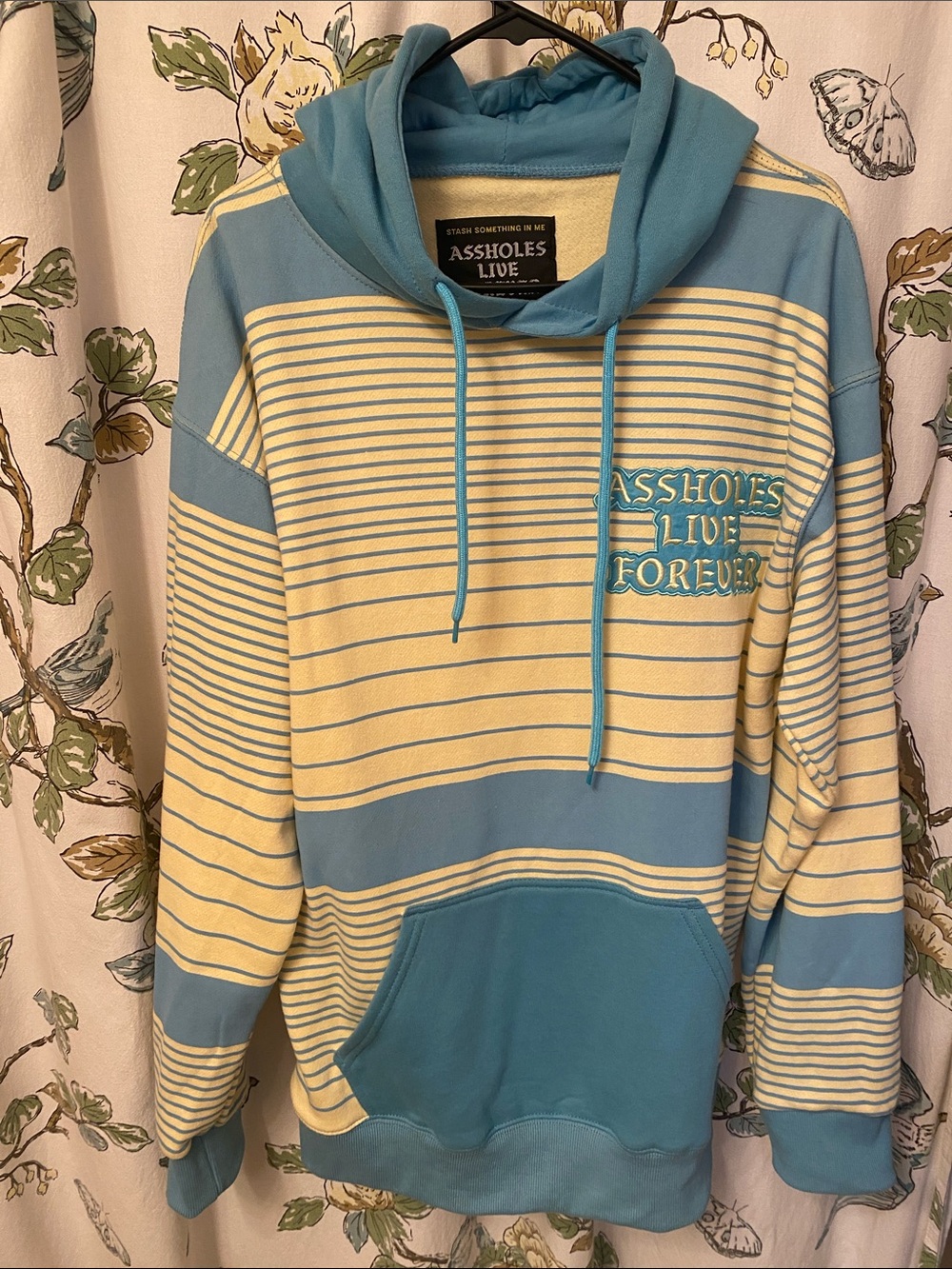 Assholes Live Forever Blue and Cream Striped Hoodie